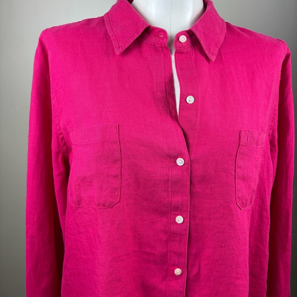 Lilly Pulitzer M Fuchsia Classic Linen Button-Down Shirt Preppy Spring Summer - Picture 2 of 8